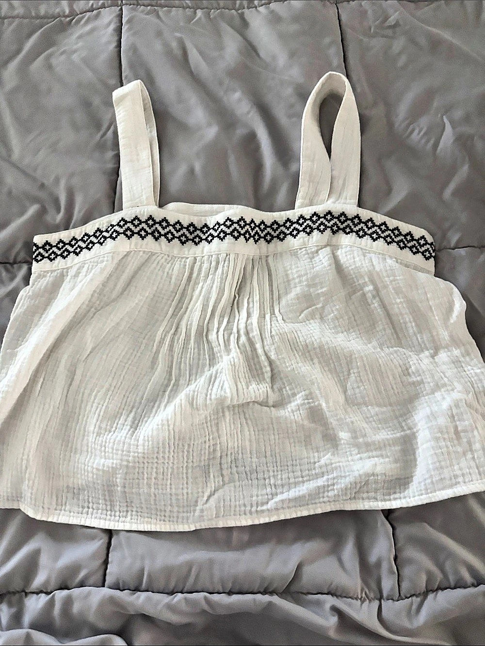 Express Gauze Pattern Square Neck Tank Top White Medium